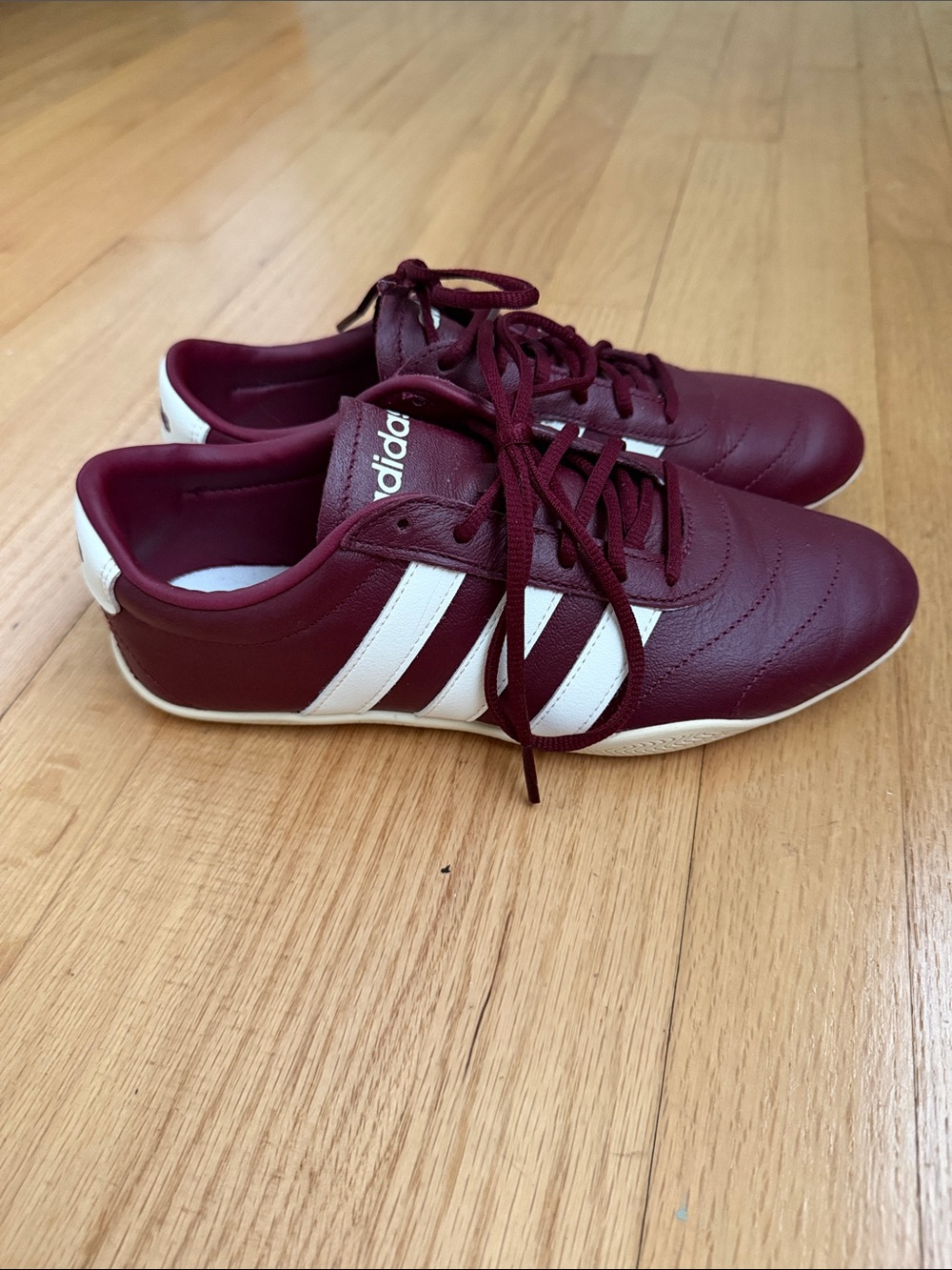 Adidas Burgundy & White Low-Top Leather Sneakers - Picture 3 of 5